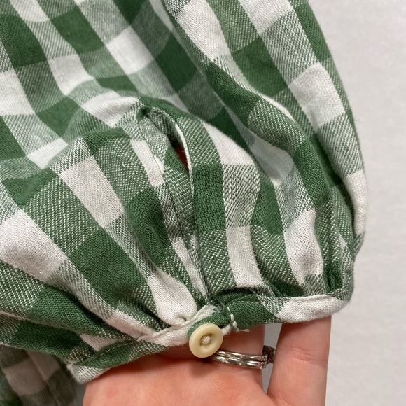 Madewell Linen-Cotton Gingham Puff Sleeve Top Green White Square Neck Blouse S - Picture 12 of 14